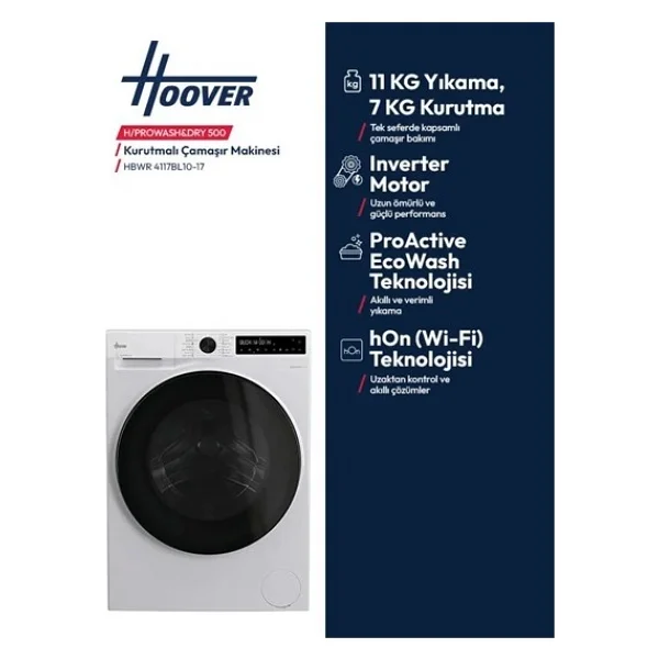Hoover Hbwr 4117bl10-17 1400 Devir 11 / 7 Kg Kurutmalı Çamaşır Makinesi - Görsel 4