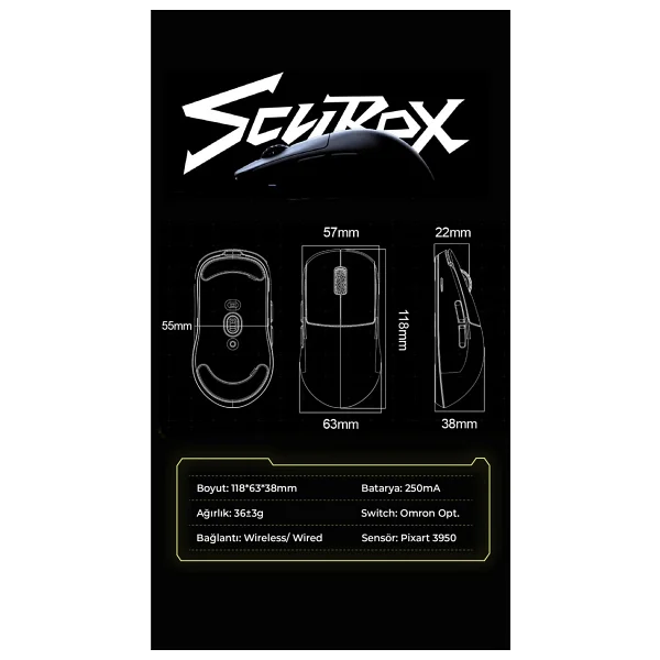 Scyrox V8 Sarı Optik Kablolu/Kablosuz Oyuncu Mouse - Görsel 8