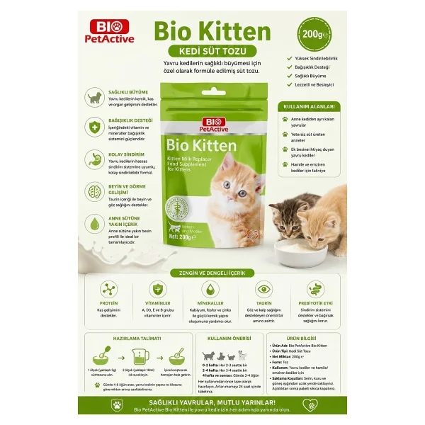 Bio Petactive Kitten Milk Powder 200 Gr Yavru Kedi Süt Tozu - Görsel 2