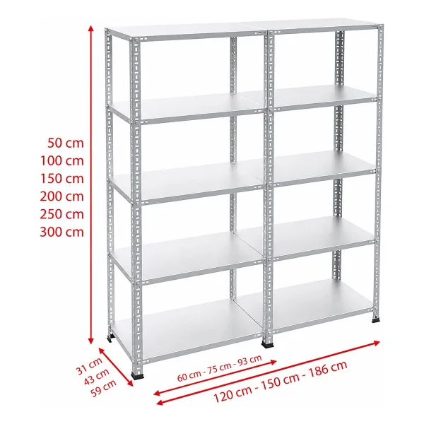 Rafburada 5 Katlı Duble Galvaniz Çelik Raf - Depo, Arşiv, Kiler, Dosya, Market Rafı - 43 X 120 X 200 Cm - Görsel 5