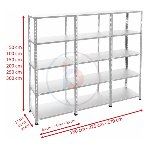 Rafburada 5 Katlı 3'lü Galvaniz Çelik Raf - Depo, Arşiv, Kiler, Dosya, Market Rafı - 31x60 Cm-200 Cm-0.70 Mm - 31 X 180 X 200 Cm - Görsel 5