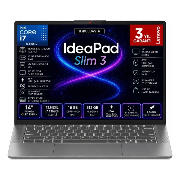 Lenovo Ideapad Slim 3 14ırh10 83k000astr İ7-13620h 16 GB 512 GB SSD UHD Graphics 14" Wuxga Notebook - Görsel 7
