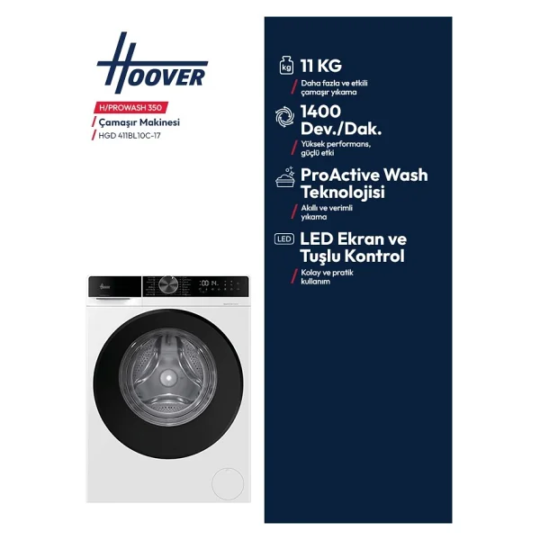 Hoover Hgd 411bl10c-17 1400 Devir 11 Kg Çamaşır Makinesi - Görsel 5