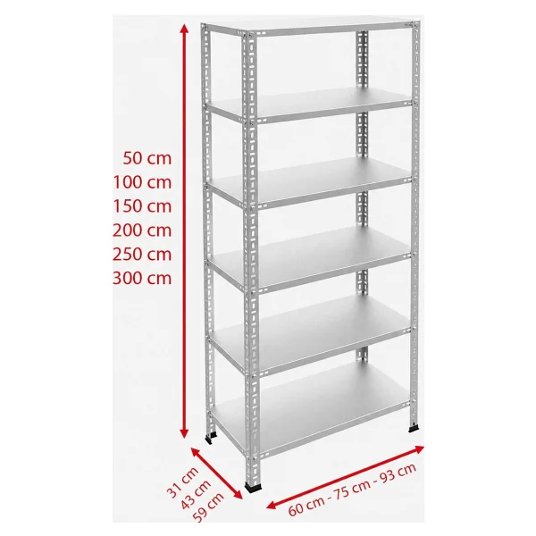 Rafburada 6 Katlı Galvaniz Çelik Raf - Depo, Arşiv, Kiler, Dosya, Market Rafı 20x60 Cm-150 Cm-0.70 Mm - Görsel 5