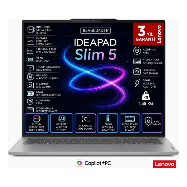 Lenovo Ideapad Slim 5 OLED 14ımh10 83v6004dtr Ultra 9 185h 32 GB 1 TB SSD Arc Graphics 14" Notebook - Görsel 7