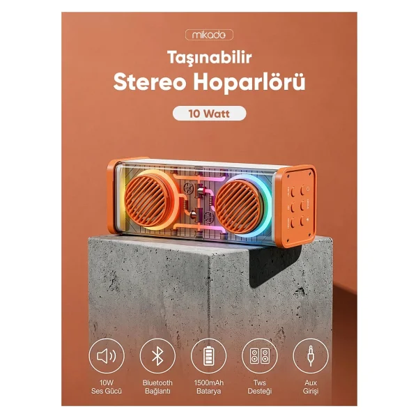Mikado MD-56BT Turuncu Bluetooth Hoparlör - Görsel 3