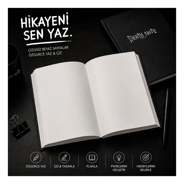 A5/80yp/70gr./Death Note Konsept Defter - 421-Siyah - Ciltli Defter , Konsept Defter , Fantazi Defter - Görsel 4