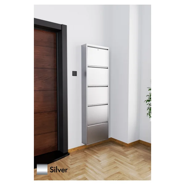 Evdemo Kilitli 5 Kapaklı Metal Ayakkabılık Silver Gümüş - Görsel 2