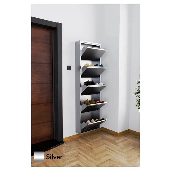 Evdemo Kilitli 5 Kapaklı Metal Ayakkabılık Silver Gümüş - Görsel 3