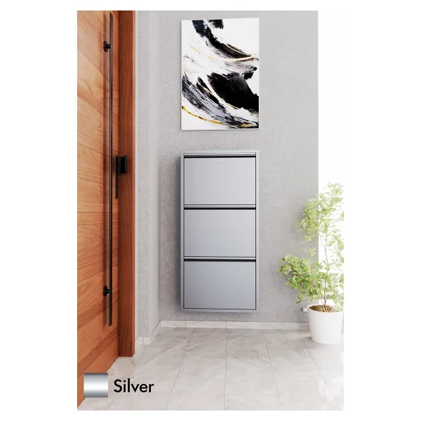Evdemo Kilitli 3 Kapaklı Metal Ayakkabılık Mürdüm - Görsel 8