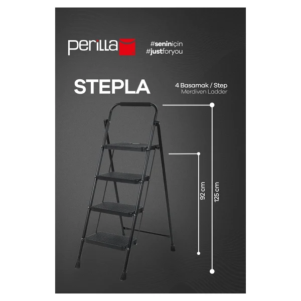 Perilla 51404 Stepla Geniş 4 Basamaklı Katlanır Merdiven Eurotower Siyah - Görsel 3