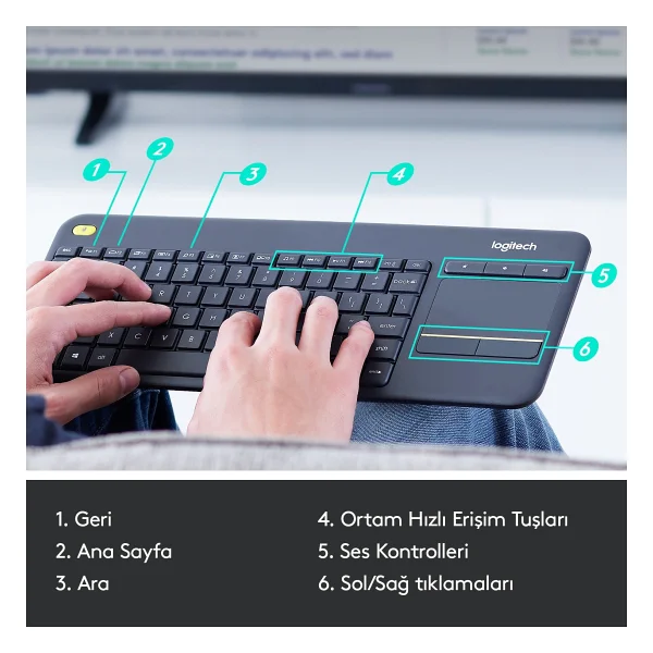 Logitech K400 Plus 920-007149 Siyah Q Kablosuz Klavye - Görsel 3