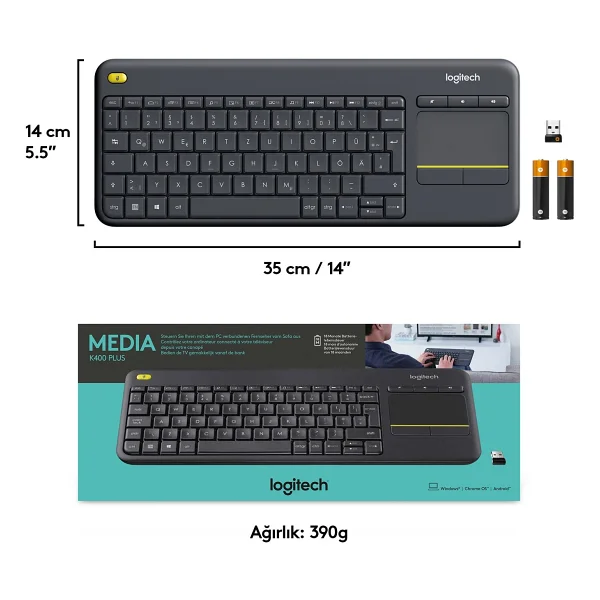 Logitech K400 Plus 920-007149 Siyah Q Kablosuz Klavye - Görsel 8