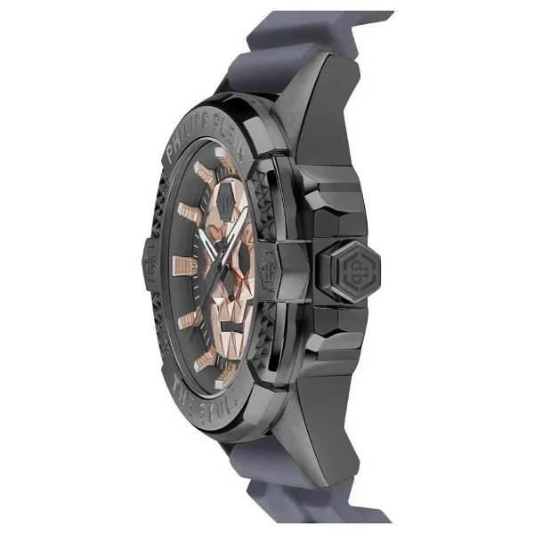 Philipp Plein The Skull PWAAA2324 Silikon Kordon Gri-Rose Gold Erkek Kol Saati - Görsel 4