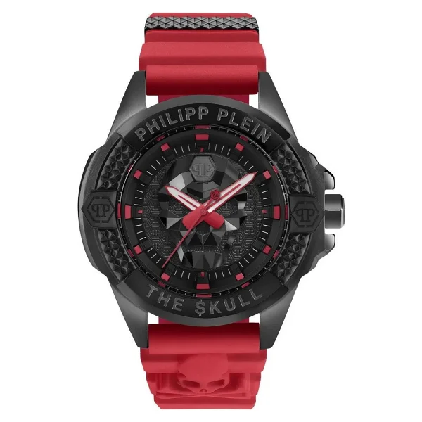 Philipp Plein The Skull PWAAA2424 Silikon Kordon Kırmızı-Siyah Erkek Kol Saati - Görsel 6