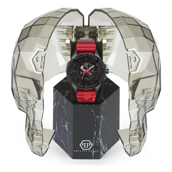 Philipp Plein The Skull PWAAA2424 Silikon Kordon Kırmızı-Siyah Erkek Kol Saati - Görsel 5
