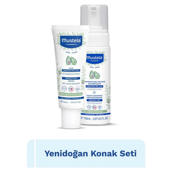 Mustela Yenidoğan Konak Seti- Konak Önleyici Yenidoğan Köpük Şampuanı 150 Ml Saç Pullanma Karşıtı Krem 40 Ml - Görsel 2