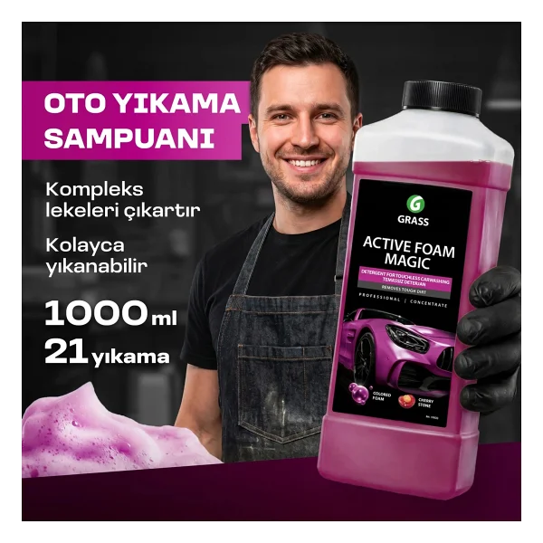 Grass Active Foam Magic 1l - Hızlı Köpüren Renk Değiştiren Fırçasız Oto Yıkama Şampuanı Tüm Araçlar İçin Araba Şampuanı Oto Temizleyici Köpük Şampuan - Görsel 8