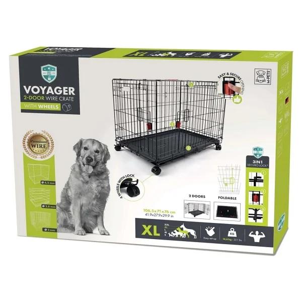 M-Pets Voyager 2 Kapılı Tekerlekli XL 106x71x76 Cm Köpek Kafesi - Görsel 3
