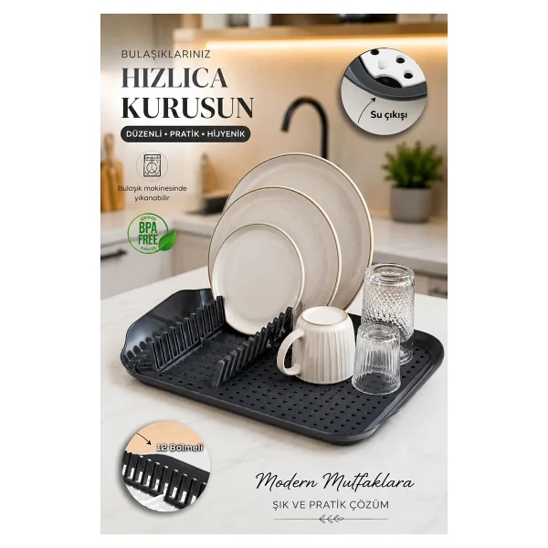 Porsima 1213 Çok Amaçlı Bulaşık Tepsisi Bulaşıklık Tezgah Üstü Kurutmalık Durulama Matı Bulaşık Sepeti - Görsel 6
