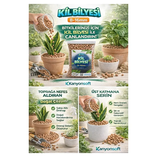 Plant Home Power Mix Bitki Bakımı İçin Doğal Kil Bilyesi (Hidroton) - Topraksız Tarım Kil Bilyesi - 3 Litre - Görsel 5