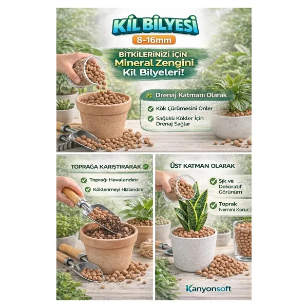 Plant Home Power Mix Bitki Bakımı İçin Doğal Kil Bilyesi (Hidroton) - Topraksız Tarım Kil Bilyesi - 3 Litre - Görsel 6