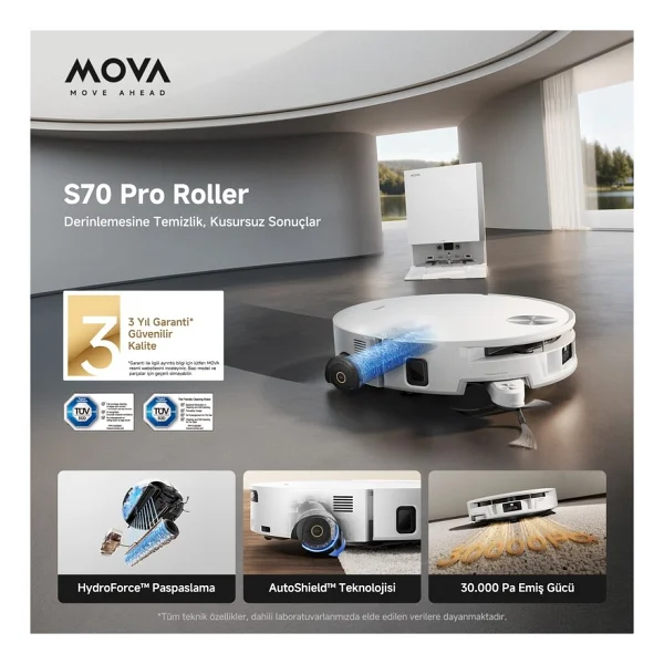 Mova S70 Roller Çöp İstasyonlu Akıllı Robot Süpürge - Görsel 2
