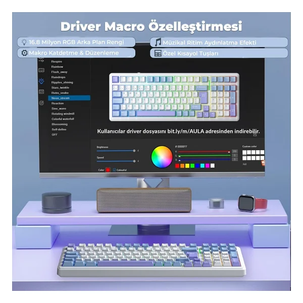 Aula F99 RGB Graywood V4 Switch Kablolu/Kablosuz Mekanik Oyuncu Klavyesi - Görsel 4