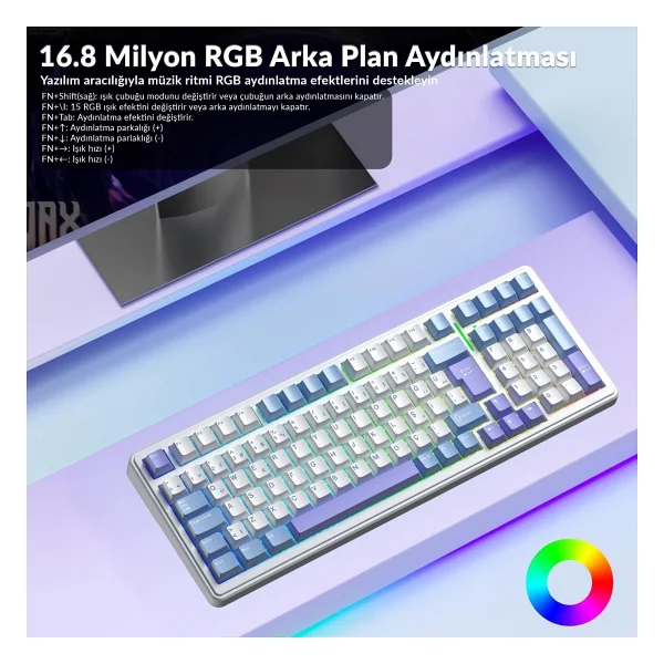 Aula F99 RGB Graywood V4 Switch Kablolu/Kablosuz Mekanik Oyuncu Klavyesi - Görsel 5