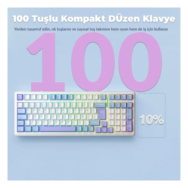 Aula F99 RGB Graywood V4 Switch Kablolu/Kablosuz Mekanik Oyuncu Klavyesi - Görsel 8