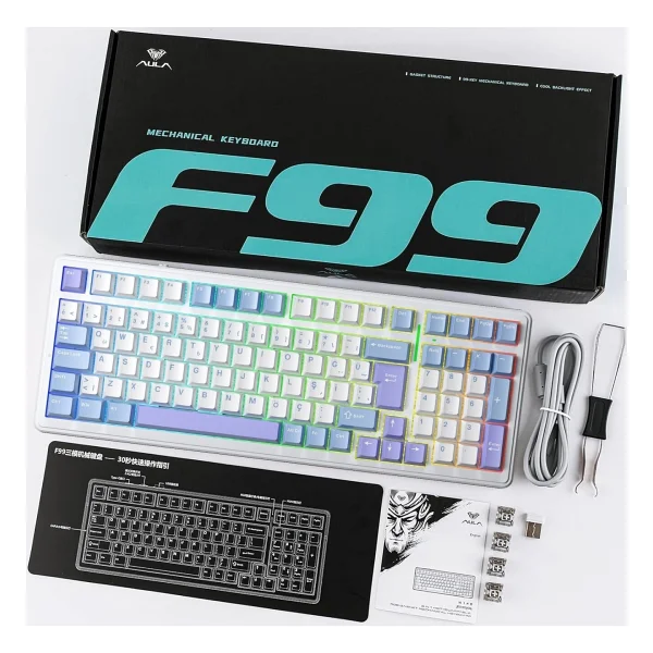 Aula F99 RGB Graywood V4 Switch Kablolu/Kablosuz Mekanik Oyuncu Klavyesi - Görsel 9