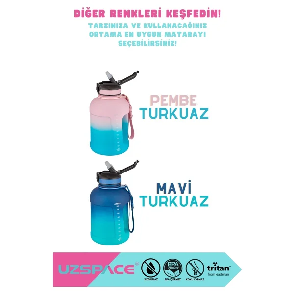Uzspace 3067 Çift Renk 1700 Ml Motivasyon Matarası - Görsel 3