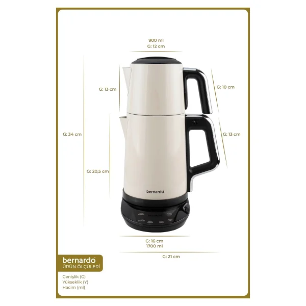 Bernardo Nova 2200 W Krem Dijital Çelik Çay Makinesi - Görsel 2