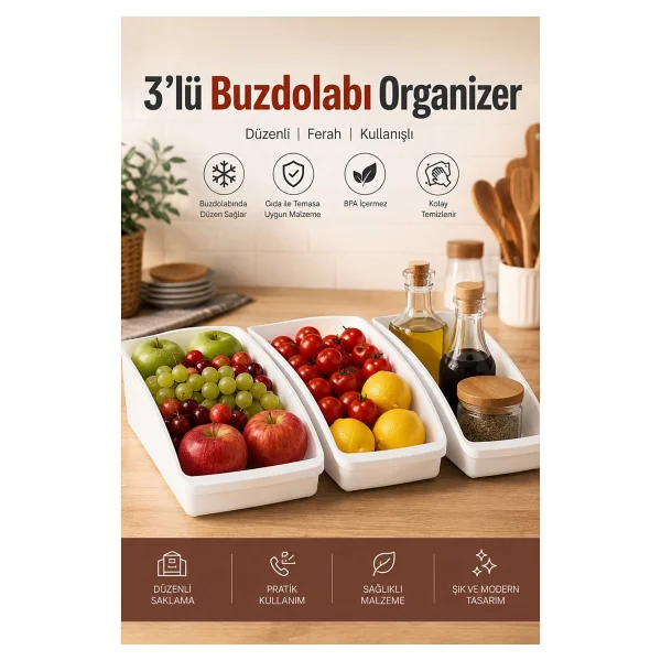 Porsima Org-49-P 3lü Çok Amaçlı Plastik Dolap Içi Düzenleyici Saklama Kutusu Organizer Sepet - Beyaz - Görsel 5