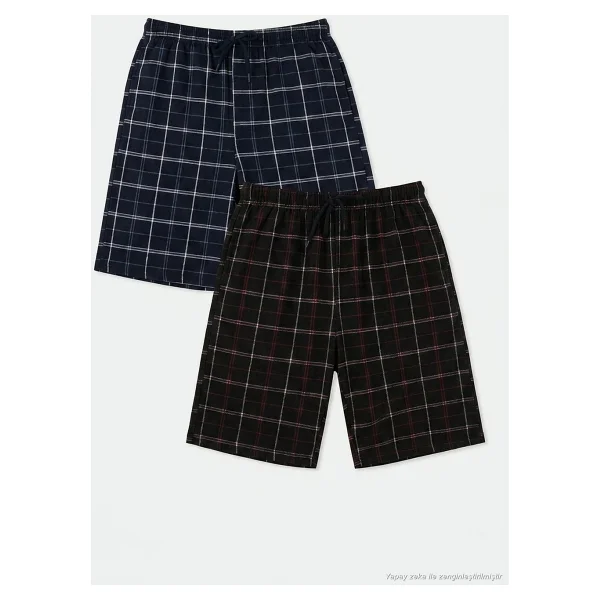 Buratti Pamuklu Regular Fit Bağlamalı Cepli 2'li Pijama Paket Şort Erkek Şort 6574004s2 Lacivert-Siyah-Bordo - Görsel 6