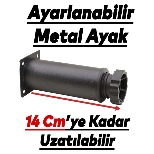 Badem10 Mobilya Kanepe Baza Koltuk Metal Destek Ayağı Ayarlanabilir Siyah Ayak 12 Cm - Görsel 2