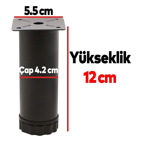 Badem10 Mobilya Kanepe Baza Koltuk Metal Destek Ayağı Ayarlanabilir Siyah Ayak 12 Cm - Görsel 5