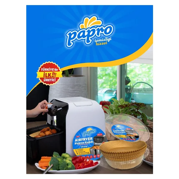 Papro Airfryer Pişirme Kağıdı, Fritöz Yağlı Kağıdı, Yanmaz Kağıt XXL Uyumlu 50 Adet (Kare) (1, Kare Büyük Boy 20x20) - Görsel 5