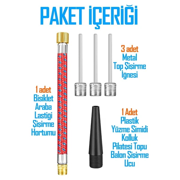Telvesse 5'li Set Top Şişirme İğnesi Seti Voleybol Basketbol Futbol Bisiklet Pilates Şişirme Seti Art005 - Görsel 3