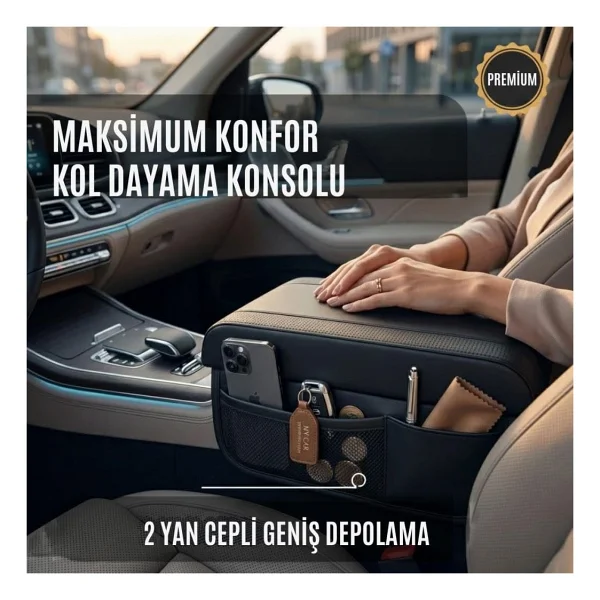 Coofbe Premıum Yumuşak 2 Yan Cüzdanlı Araç Kol Dayama Padi. Kol Dayama Yastığı Araç İçi Organizer Kol Dayama - Görsel 3