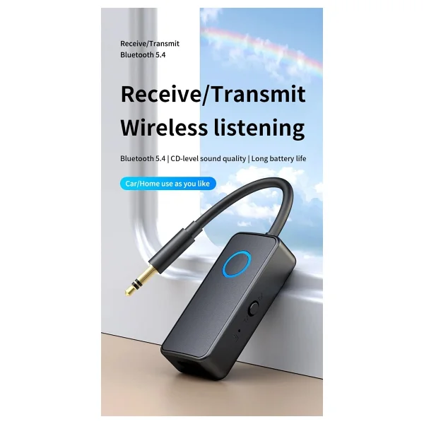 Coverzone Bluetooth 5.4 Ses Alıcı & Verici - 2'si 1 Arada Aux Adaptör, 3.5mm Jak, USB-C Şarj, 15m Kablosuz Menzil, 180mah Batarya, Araç & Ev Hoparlör İçin Kablosuz Müzik Adaptörü M30 - Görsel 2