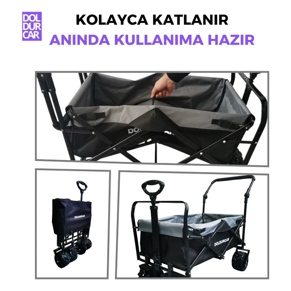Doldurcar Katlanabilir Vagon Büyük Tekerlekli Plaj Ve Kamp Arabası Çocuk Ve Yük Taşıma İçin Katlanabilir Alışveriş Arabası Bahçe, Seyahat Ve Alışveriş İçin Hafif Taşıma Arabası. - Görsel 3