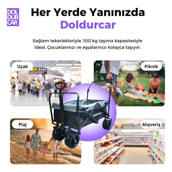 Doldurcar Katlanabilir Vagon Büyük Tekerlekli Plaj Ve Kamp Arabası Çocuk Ve Yük Taşıma İçin Katlanabilir Alışveriş Arabası Bahçe, Seyahat Ve Alışveriş İçin Hafif Taşıma Arabası. - Görsel 5