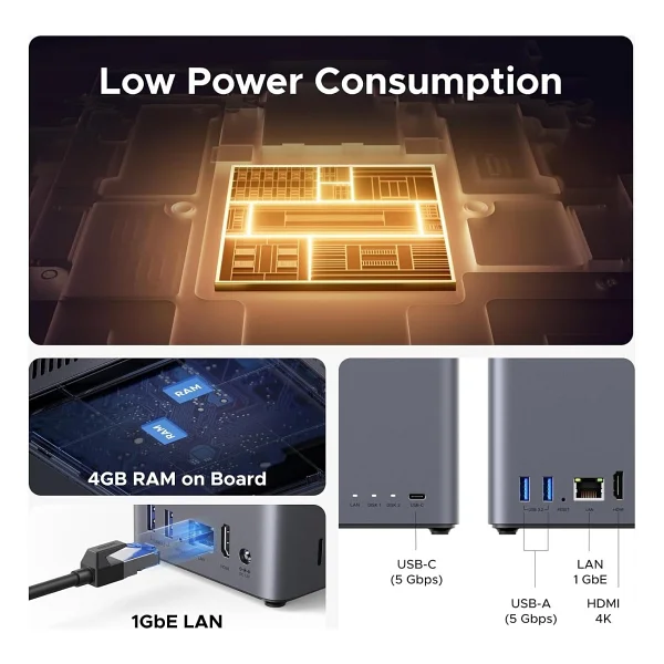 UGREEN 95678 Dh2300 Nasync Rockchip A72+A53 8 Çekirdekli Cpu 4Gb Lpddr4x 1Xusb-C 3.0 2Xusb-A 3.0 1Xgbe Rj45 1X4k/60Hz Hdmı 2 Yuvalı Sata Nas Depolama Ünitesi - Görsel 3