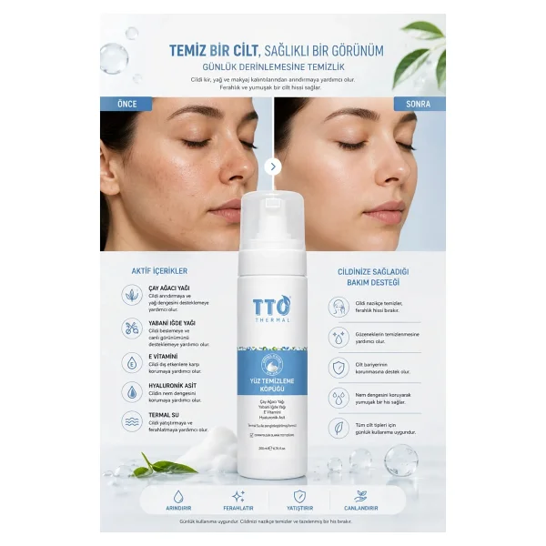 Tto Yüz Temizleme Köpüğü 200 Ml - Çay Ağacı Yağlı Arındırıcı Cilt Temizleyici Demodex'e Eğilimli Ciltler İçin - Görsel 4