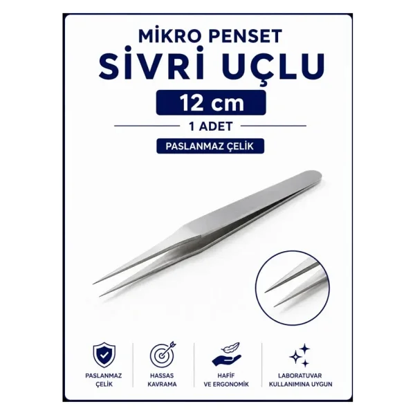 Labolist Mikro Penset 12 Cm Sivri Uçlu Paslanmaz - Görsel 8
