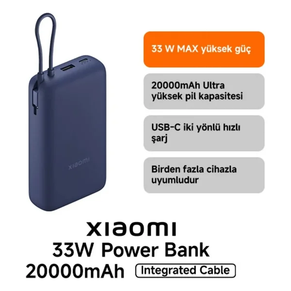 Xiaomi 33 W Mavi 20000 mAh Hızlı Şarj Powerbank - Görsel 2