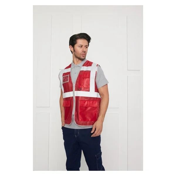 Orange Safety Mühendis Tipi İkaz Yeleği Kırmızı - Görsel 3