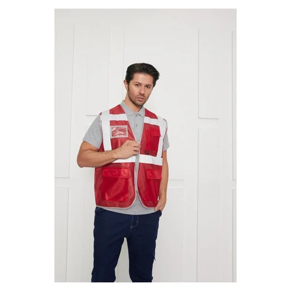 Orange Safety Mühendis Tipi İkaz Yeleği Kırmızı - Görsel 4