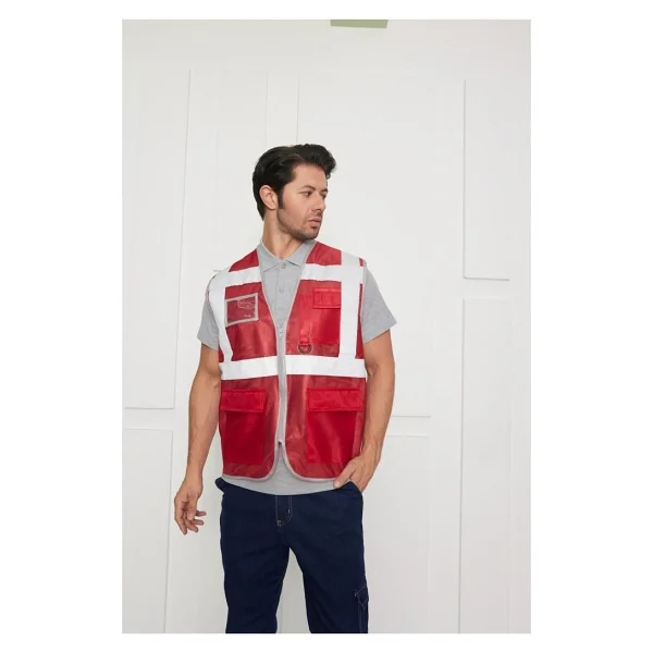 Orange Safety Mühendis Tipi İkaz Yeleği Kırmızı - Görsel 5
